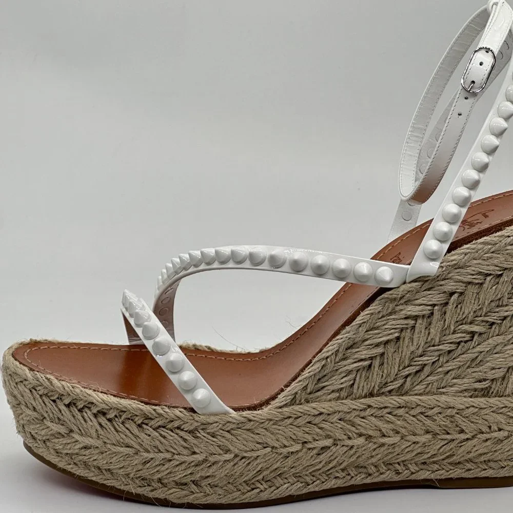 Christian Louboutin White Studded Espadrille Wedge Sandals